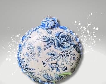 Blue Floral Decoupage Ornament: Handmade Cottagecore Decor