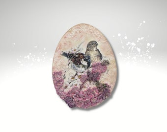 Decoupage Bird Easter Egg Sign: Rustic Cottagecore Decor