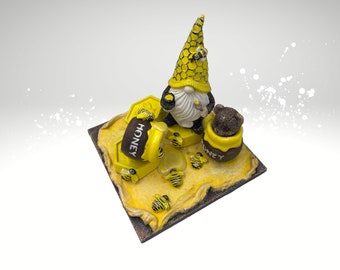 Handmade Bee Gnome Figurine: Honey Pot Tiered Tray Decor