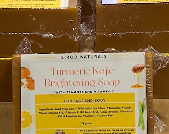 Seamoss Turmeric Kojic Brightening Soap: Goat Milk, Alpha Arbutin