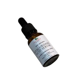 May include: A brown glass bottle with a dropper top containing Hyaluronic Acid Serum. The bottle is labeled with white text that reads "100% Natural Hyaluronic Acid Serum Oil Free Hydrating Serum Organic & Vegan 15ML".