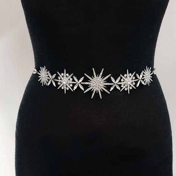 Silver Star Bridal Sash belt Gold star wedding belt Star wedding dress sash Crystal star Bridal belt Gold star wedding Sash belt for bride