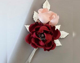 Burgundy flower boutonniere Burgundy Blush Wedding boutonniere Rustic boutonniere Groomsman boutonniere Man boutonniere Burgundy brooch