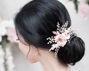 Blush Bridal Headpiece Rose Gold Wedding Hair comb Blush Bridal Flower comb Rose Gold Floral Wedding Headband Blush bridal hair piece