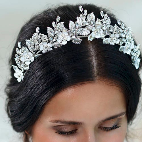 Crystal Rhinestone Shining Flower Leaf Wedding Bridal Tiara Crown Headband,as picture 