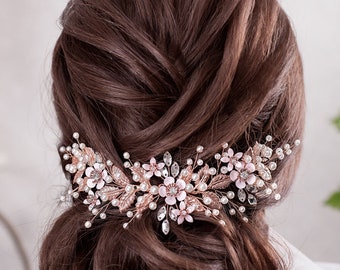 Rose Gold Wedding hair accessories Blush Bridal hair piece Wedding headband Crystal hairpiece Rhinestone headpiece Flower Bridal Headpiece