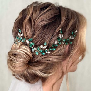 Emerald Bridal Hair Vine with Green Crystals Emerald Green Crystal Headpiece for Wedding Brides Green Hair Vine for Brides