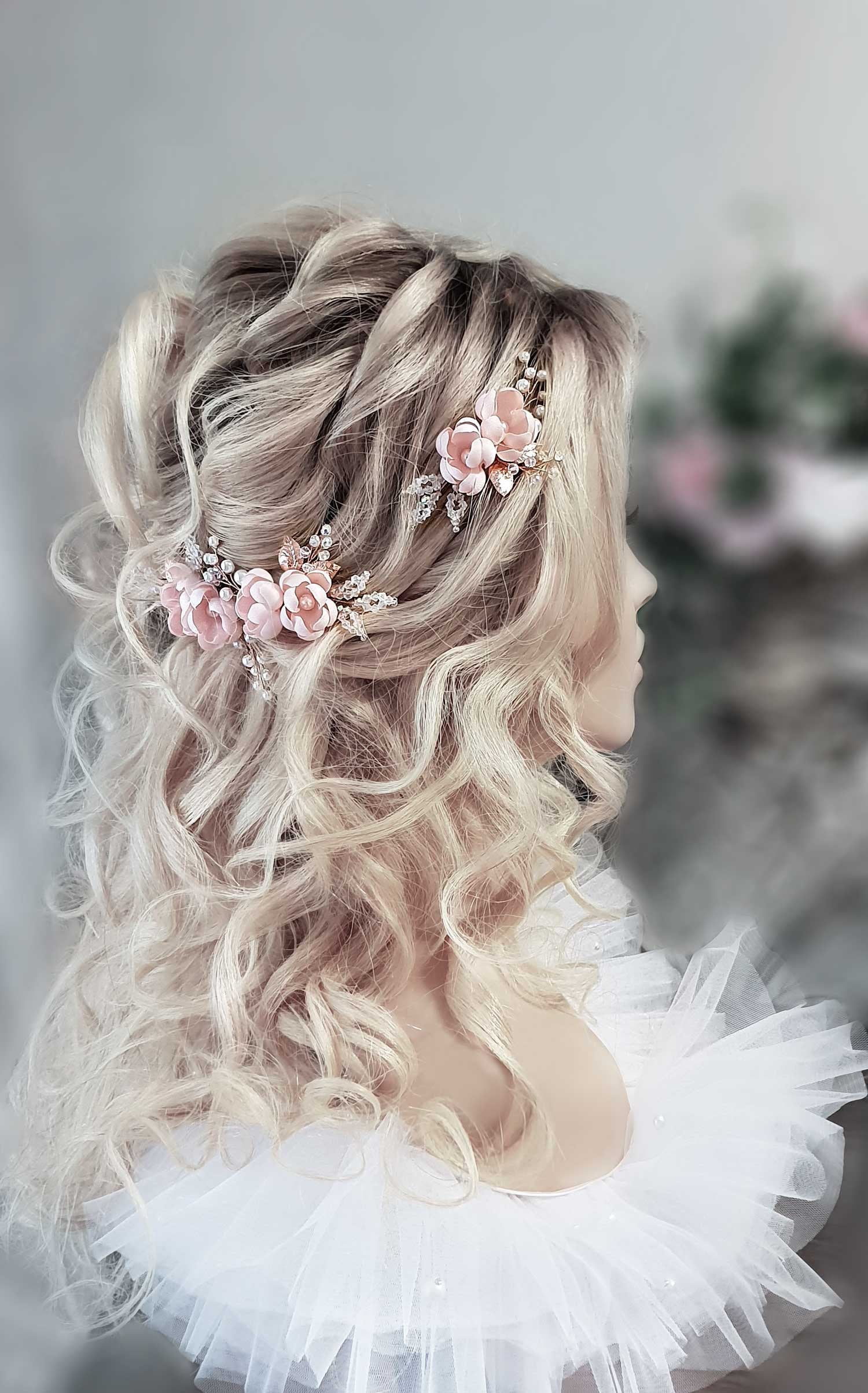 Rose Gold Wedding hair Pins Blush Bridal hairpins Blush Wedding hair piece Pink Bridal hairpiece Blush hair Flower Bridal Headpiece Pink pin