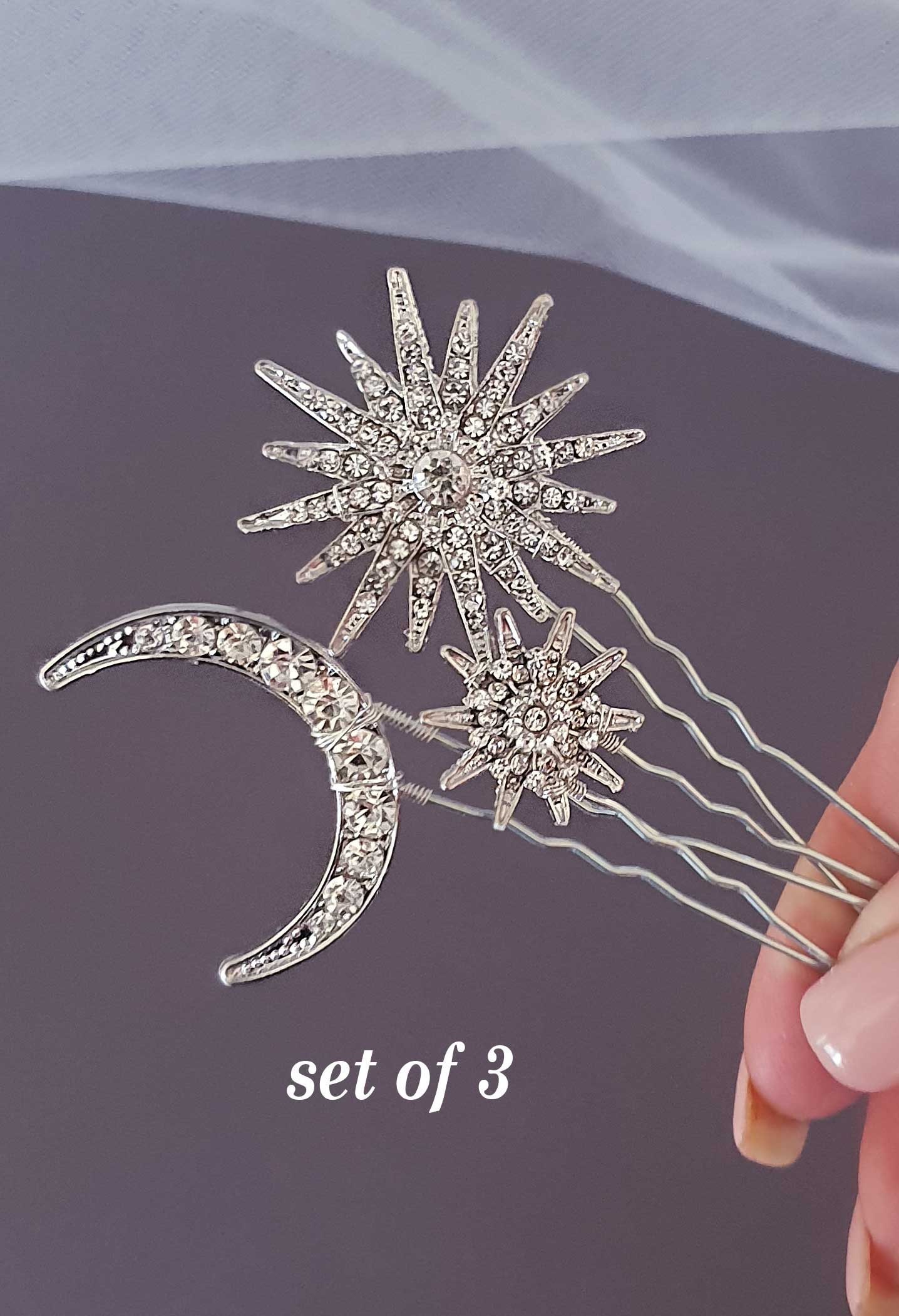 3pc Gold Moon and Stars Rhinestone Hairpin Set Hair Pins Clips Sparkle Barrettes Amazon.com : Bessney Gold Star Moon Hair Pins Rhinestones  main image 2