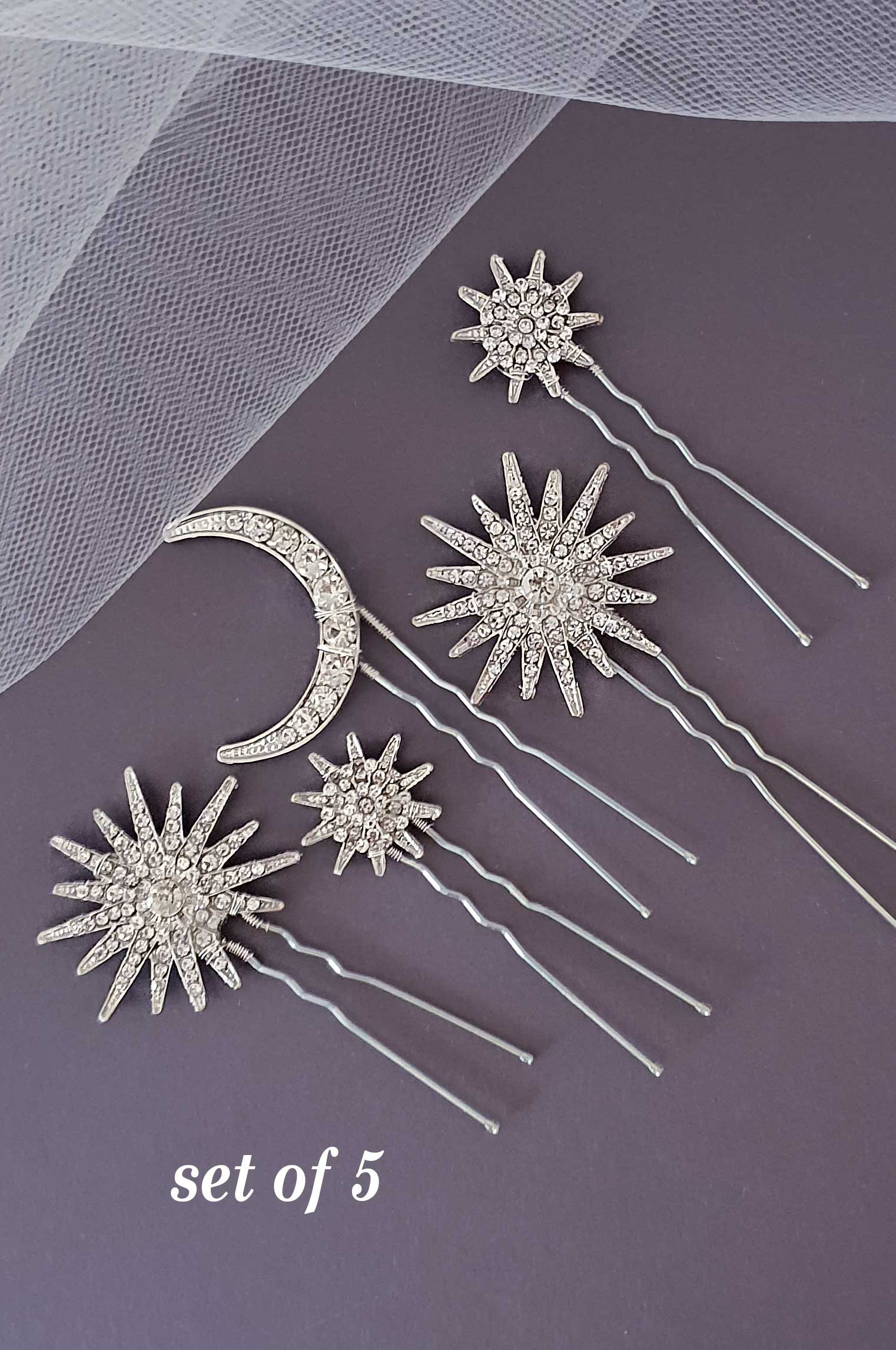 Crystal Stars and Moon Hair Pins Stars Hair Pins Stars Hair  display picture 1