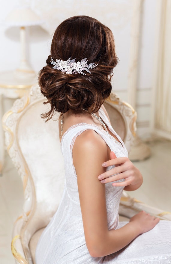 Bodas Accesorios Accesorios para el cabello Peinetas pieza de pelo floral estilo de boda rústico Peine de pelo de boda para novia 