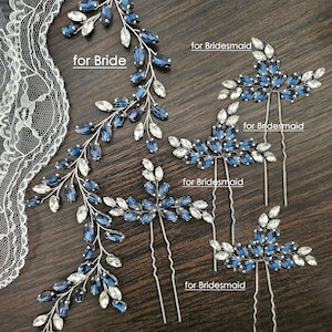 Navy Blue Bridal Hair Vine with Navy Blue Crystals Emerald GNavy Blue Crystal Headpiece for Wedding Brides Navy Blue Hair Vine for Brides image 6