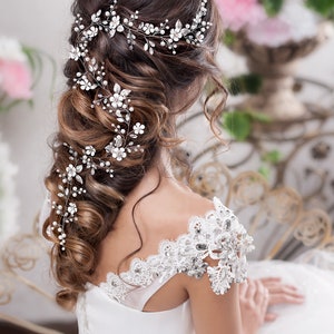 Bridal hair vine Long hair vine Wedding hair vine Flower hair vine Wedding headpiece Pearl hair vine Bridal hairpiece Crystal hair vine image 7