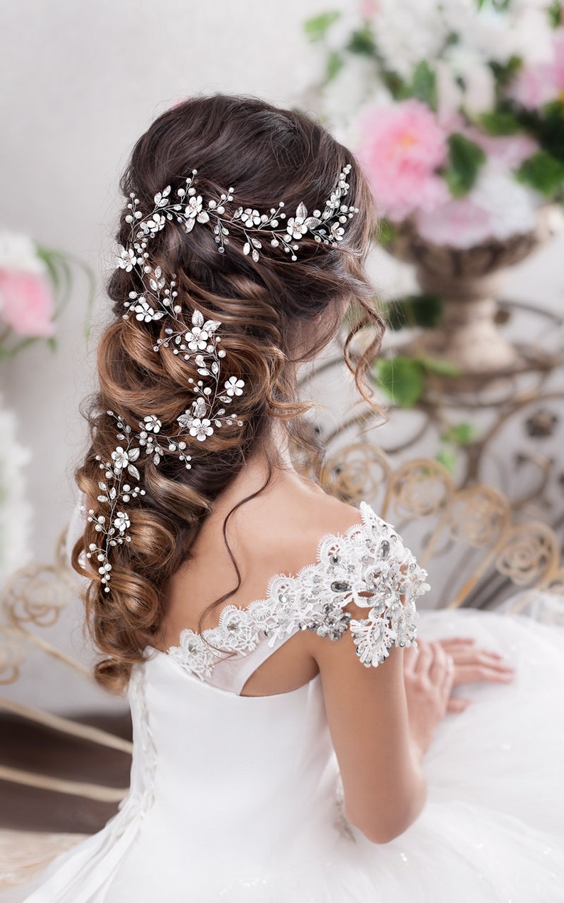 Bridal hair vine Long hair vine Wedding hair vine Flower hair vine Wedding headpiece Pearl hair vine Bridal hairpiece Crystal hair vine image 7