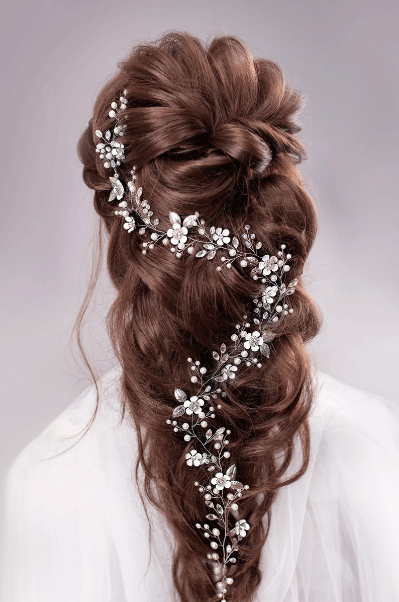 Bridal hair vine Long hair vine Wedding hair vine Flower hair vine Wedding headpiece Pearl hair vine Bridal hairpiece Crystal hair vine image 6