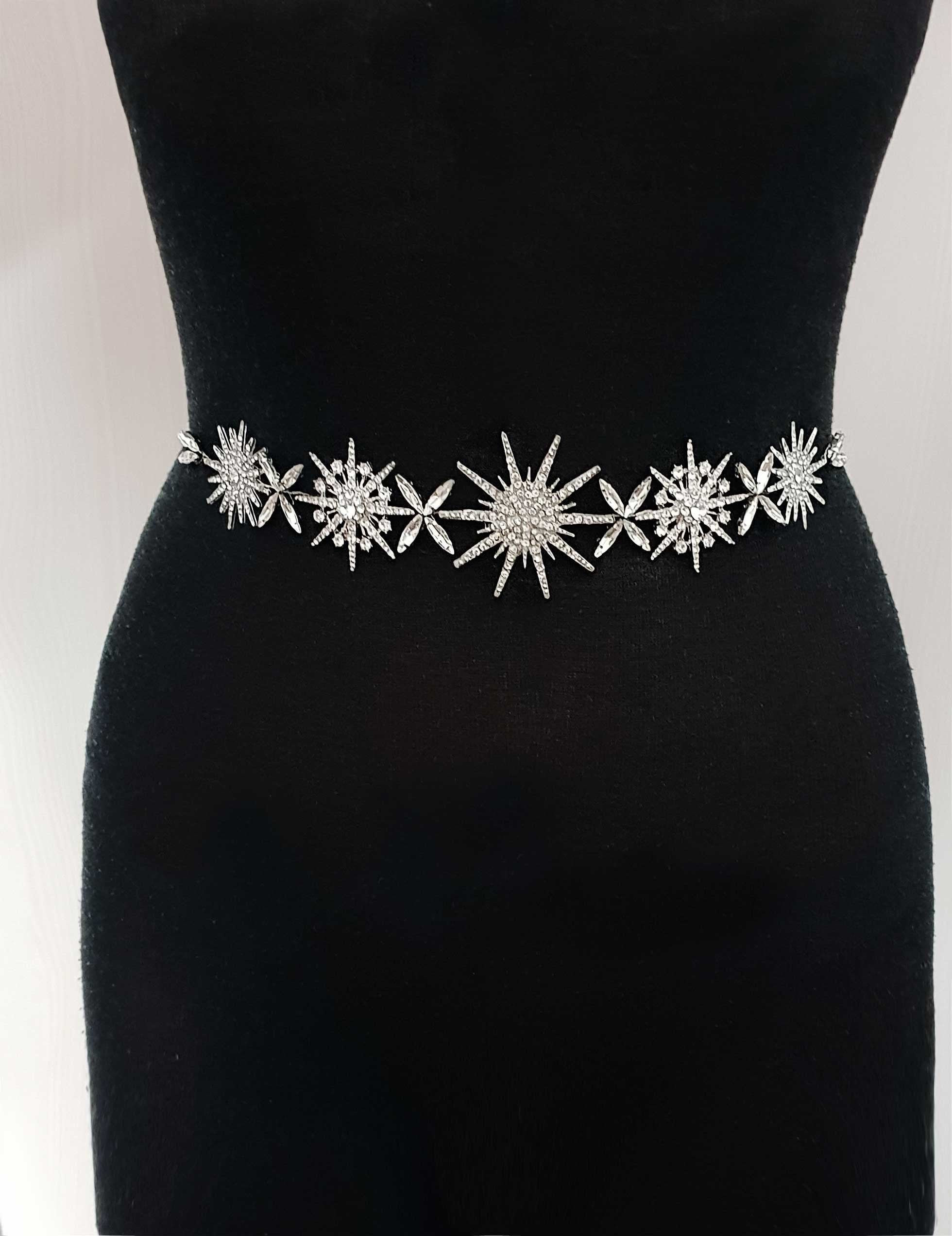 Moonlight bridal belt Bianco Thin Crystal Embellished Satin Bridal Dress Belt main image 4