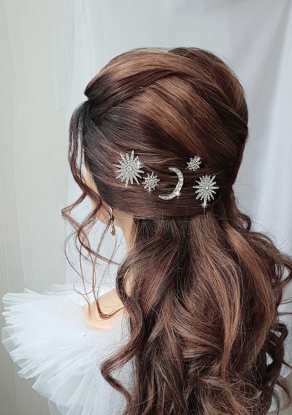 Crystal Stars and Moon Hair Pins Stars Hair Pins Stars Hair Clip