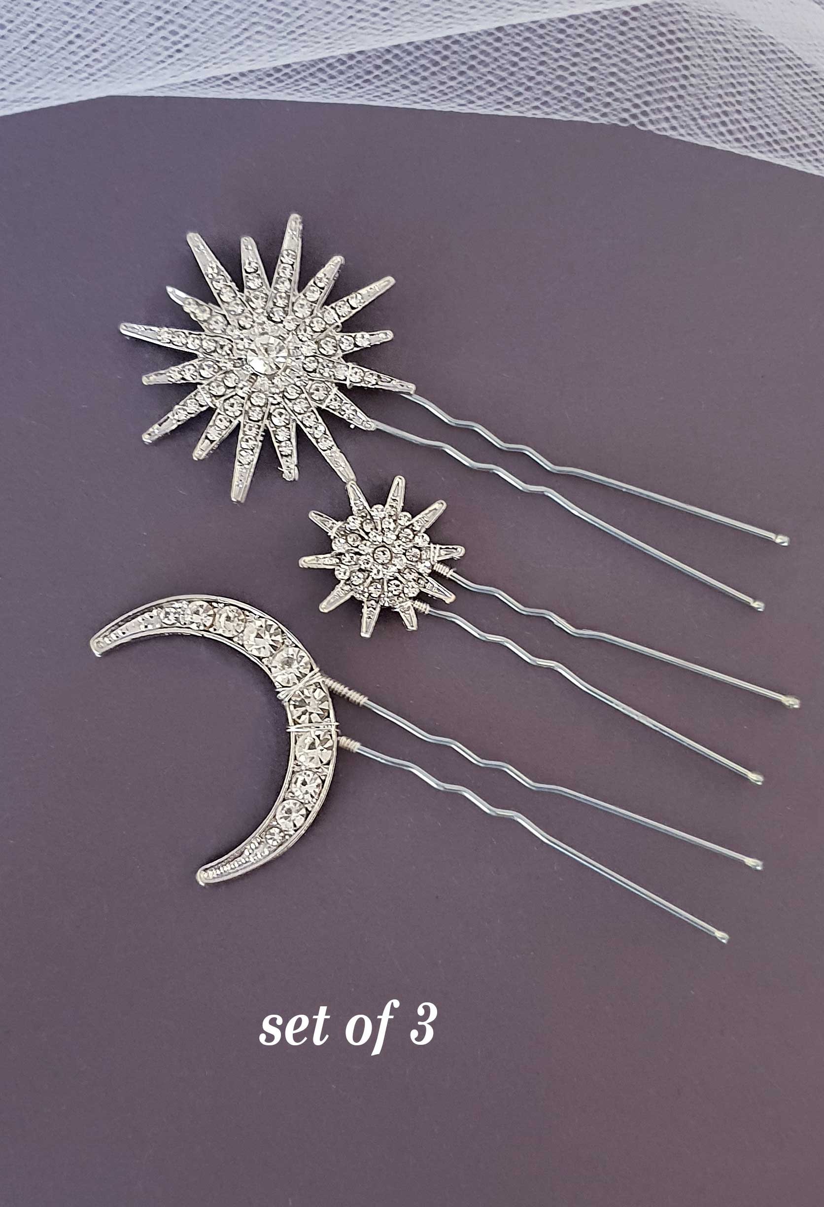 Crystal Stars and Moon Hair Pins Stars Hair Pins Stars Hair 