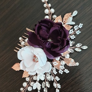 Purple Bridal Headpiece Rose Gold Wedding Hair comb Purple Bridal Flower comb Rose Gold Floral Wedding Headband Purple bridal hair piece
