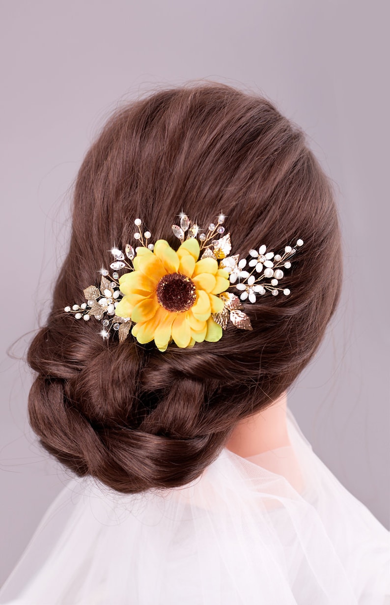 Sunflower flower hair comb Sunflower headband Yellow flower crown Sunflower wedding Fall floral crown Fall wedding Yellow bridal headpiece