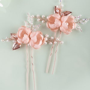 Rose Gold Wedding hair Pins Blush Bridal hairpins Blush Wedding hair piece Pink Bridal hairpiece Blush hair Flower Bridal Headpiece Pink pin image 3