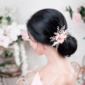 Blush Bridal Headpiece Rose Gold Wedding Hair comb Blush Bridal Flower comb Rose Gold Floral Wedding Headband Blush bridal hair piece