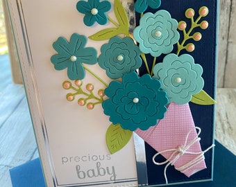 Expecting Baby Card- Baby Greeting Card- Floral Design- Floral Greeting Card- Handmade Card- Foiled Card- Congrats Baby Card- Handmade