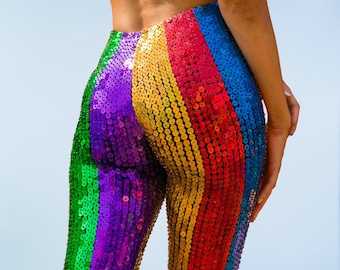 Rainbow Sequin Sparkly Disco Pants for Women and Men. - Etsy