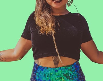 Emerald Green Handmade mermaid sequin shorts.