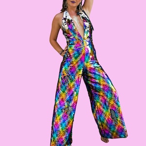 Rainbow Sequin Disco Jumpsuit for Women. Sparkle Disco Pants. - Etsy