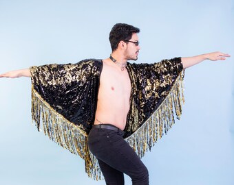 Gold and Black Sequin Kimono for the perfect festival outfit.