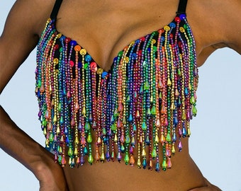 Rainbow beads bra top.