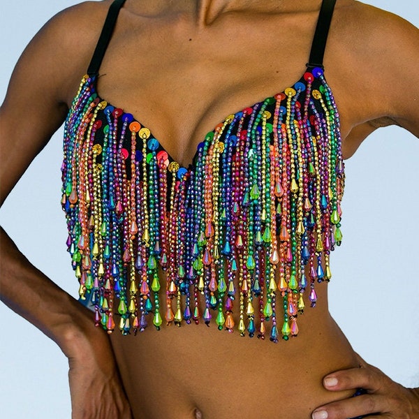 Rainbow beads bra top.
