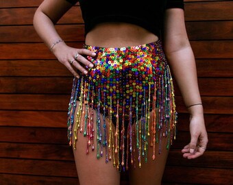 Rainbow Sequin Festival Shorts With 