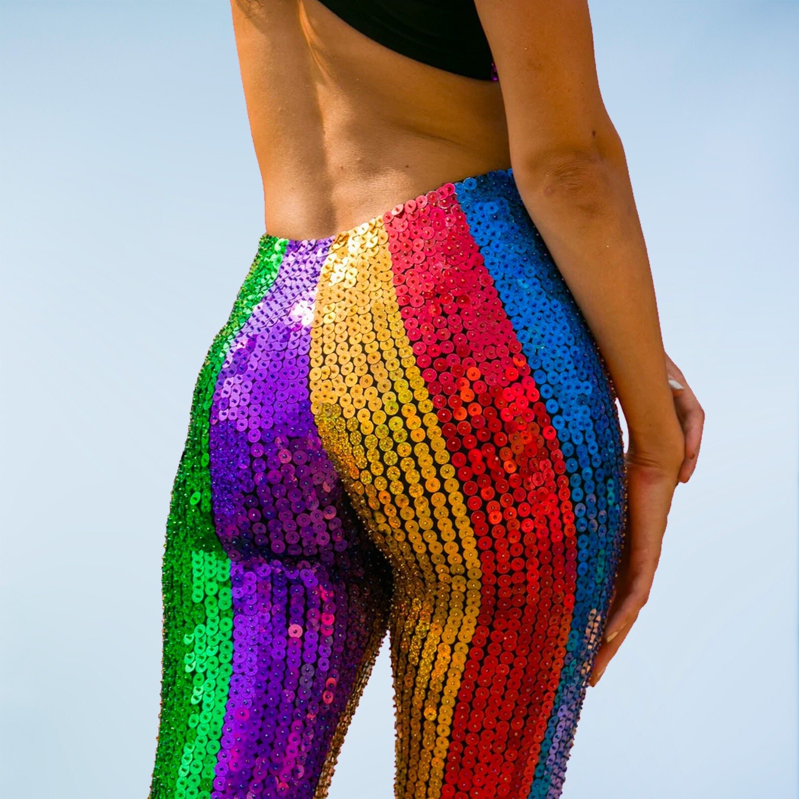 Rainbow Sequin Sparkly Disco Pants for Women and Men. Etsy