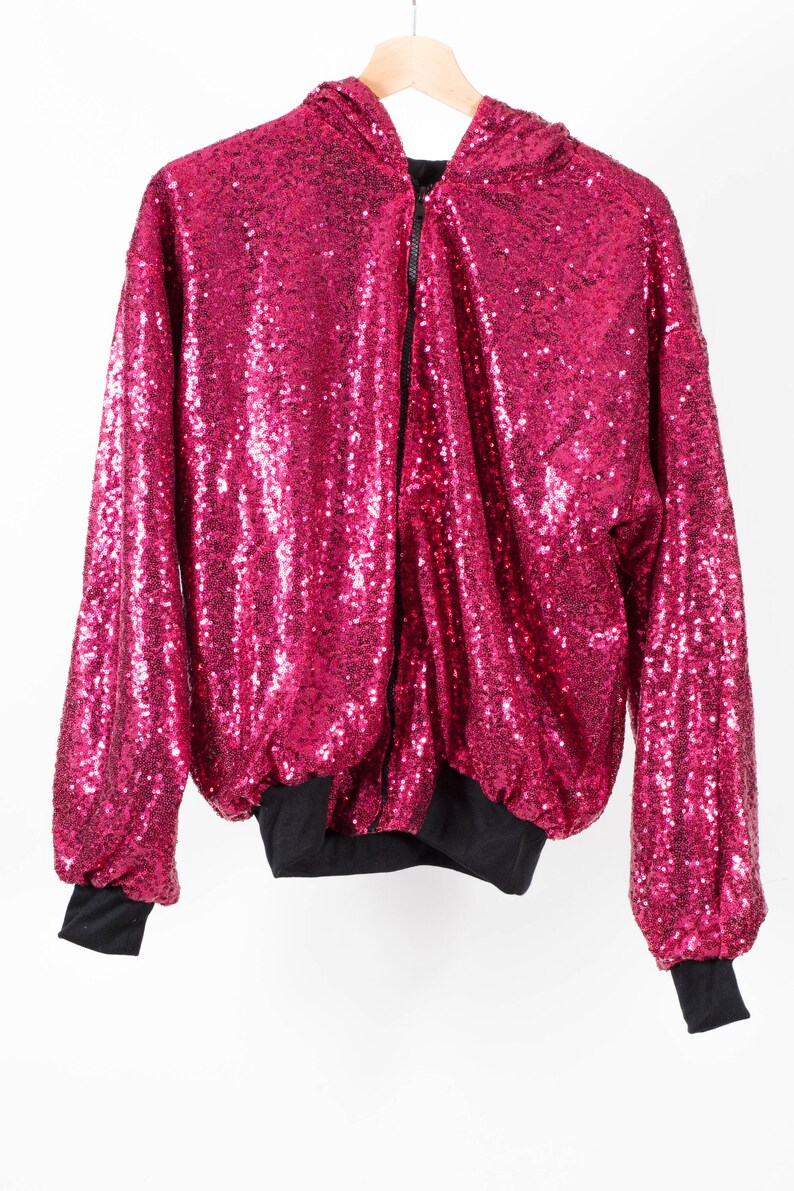 Ruby Red Sequin Bomber Jacket Oversize Hood Quality Cuff and Etsy
