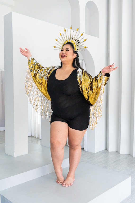 sequin festival dress plus size Xpluswear Design Plus Size Party Dress Silver Reflective Sequin Batwing Sleeves Mini Dress