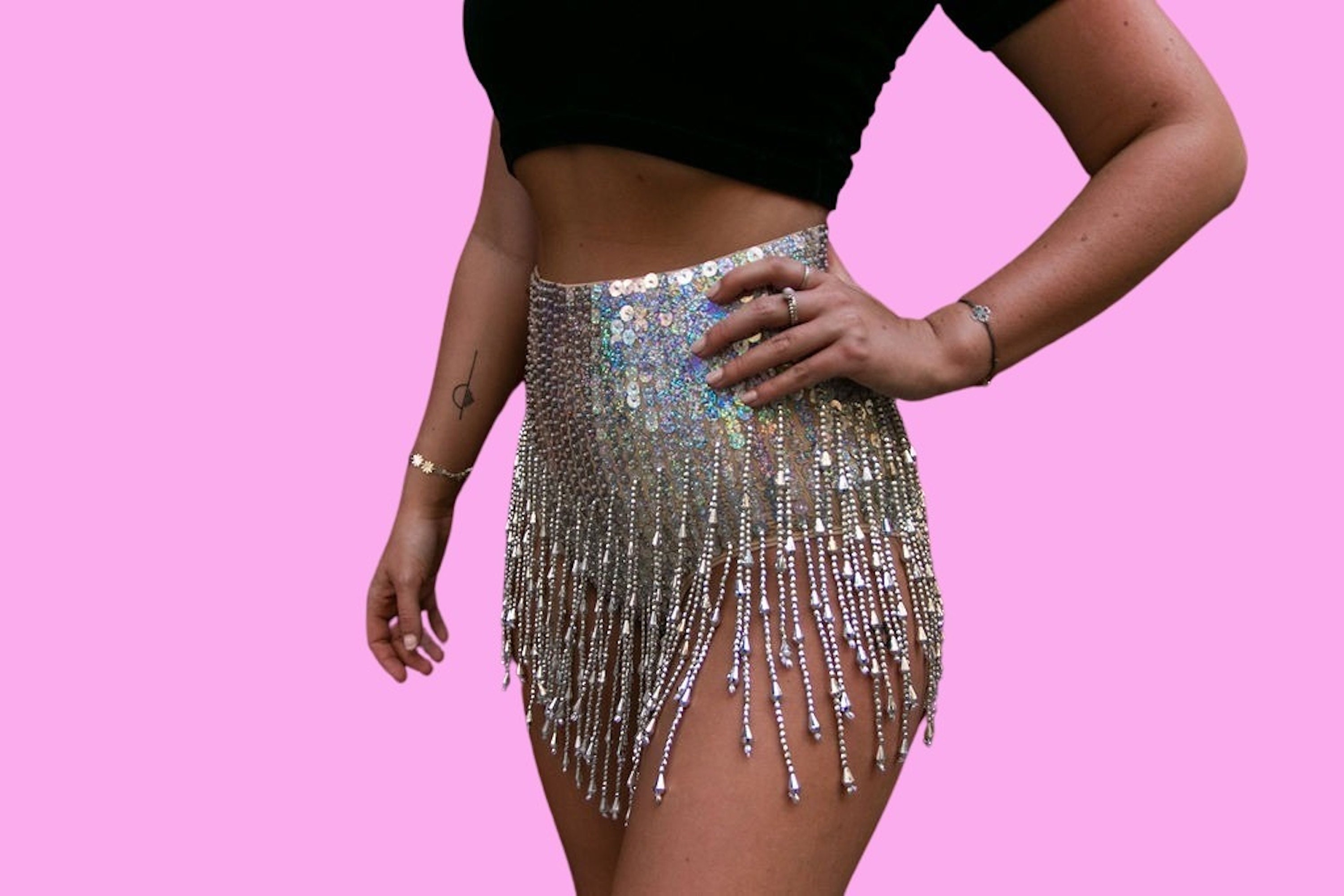 Silver Sequin Booty Shorts for Women 