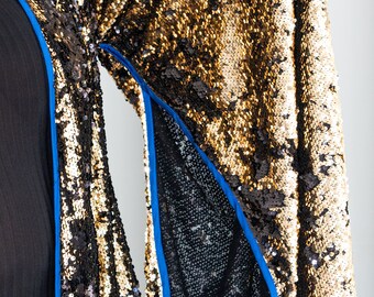 Long Sequin Kimono in Gold and Black Reversible Sequins. the