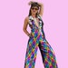 Rainbow sequin disco jumpsuit for women. Sparkle disco pants. 