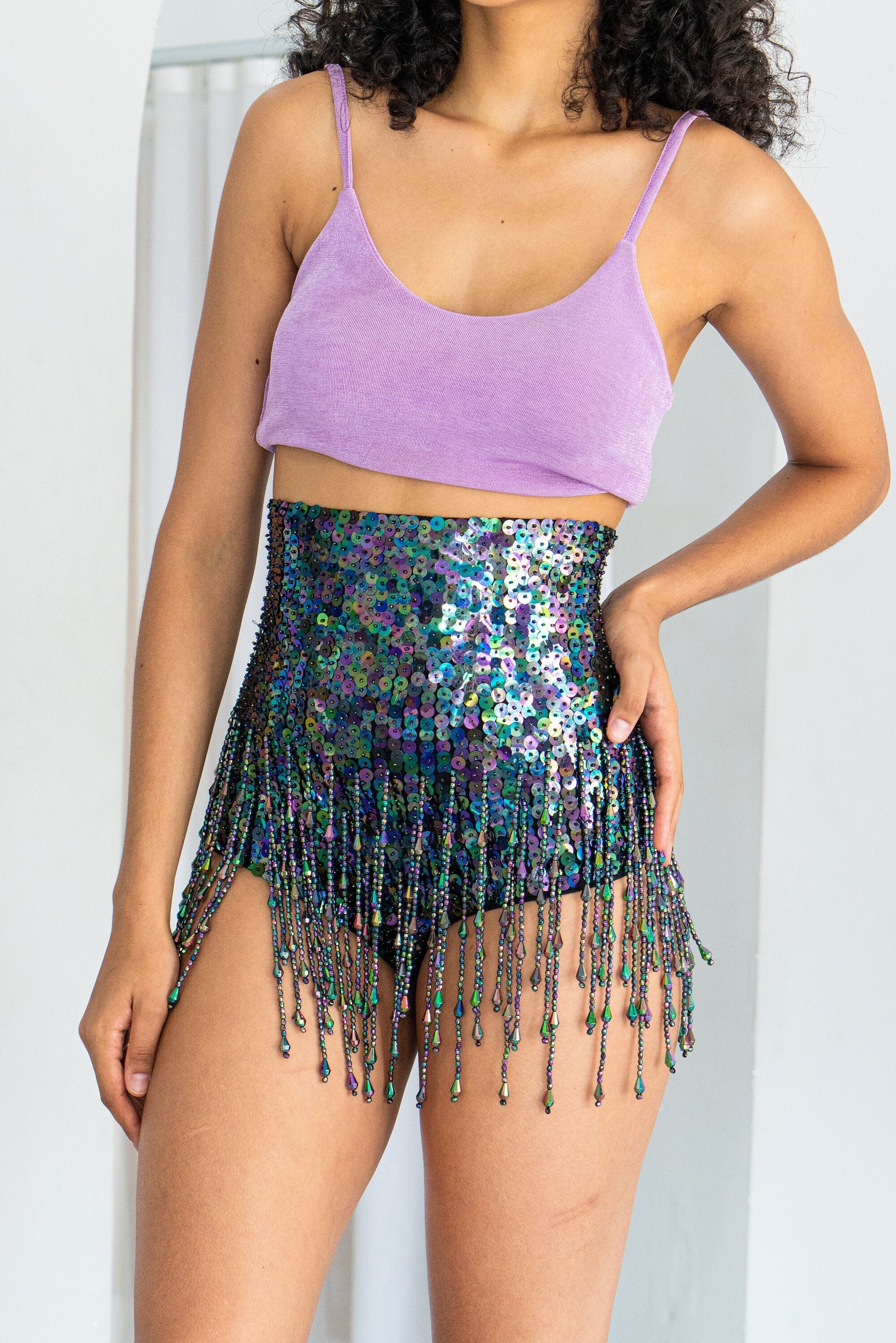 Disco Black Sequin Booty Shorts for Women With Beads. Perfect Festival Outfit Sparkly Rave and Party Wear. Etsy Canada