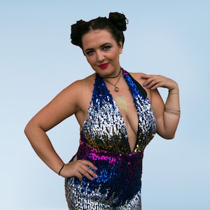 Handmade bombshell sequin jumpsuit.