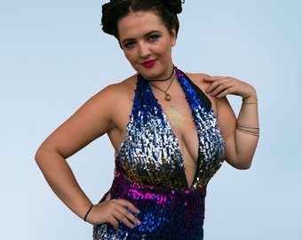 Handmade bombshell sequin jumpsuit.
