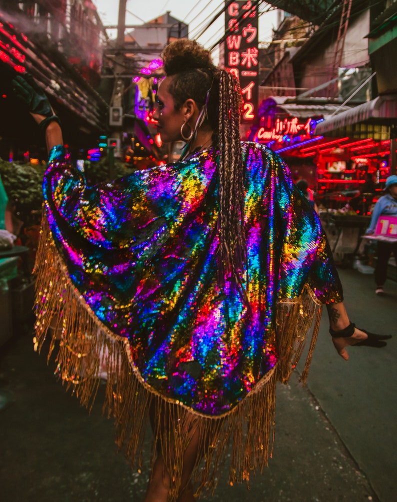 Handmade Rainbow Sequin Kimono Cape With Sequin Fringing. Etsy