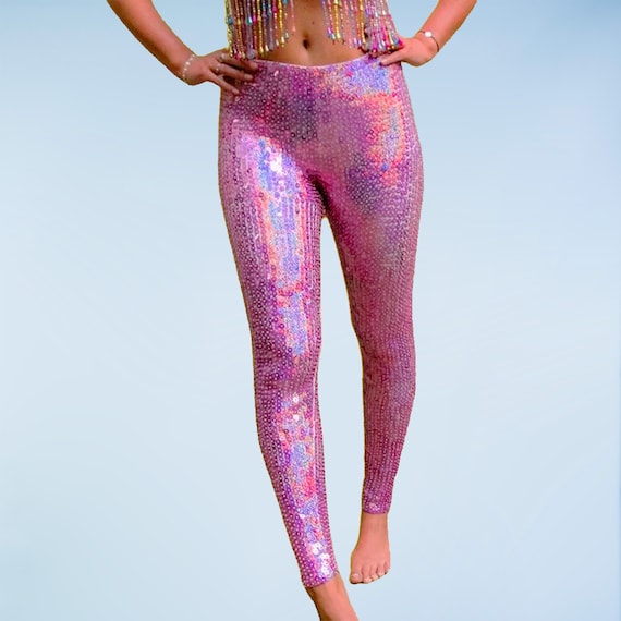Pink Sequin Sparkly Disco Pants for Women and Men. Personalised Pink Sequin Leggings. Festival Outfit. Etsy Ireland