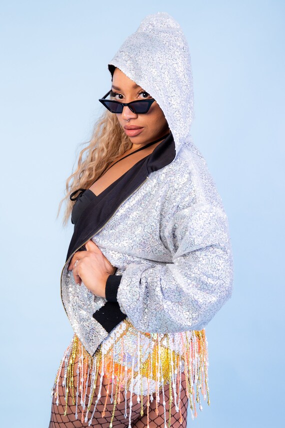 Silver sequin deals jacket womens
