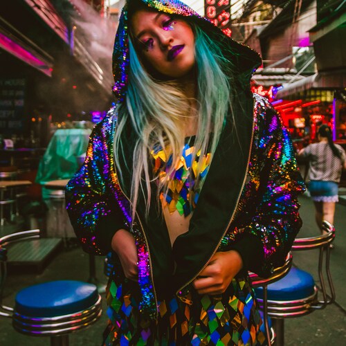 rainbow sequin bomber jacket