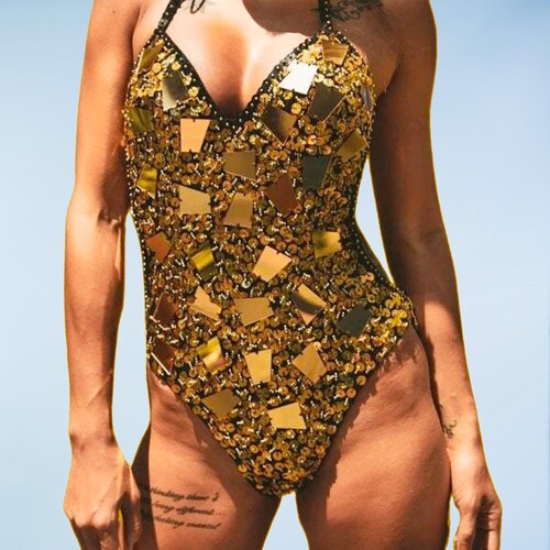 Gold Sequin Mirror Backless Bodysuit. - Etsy