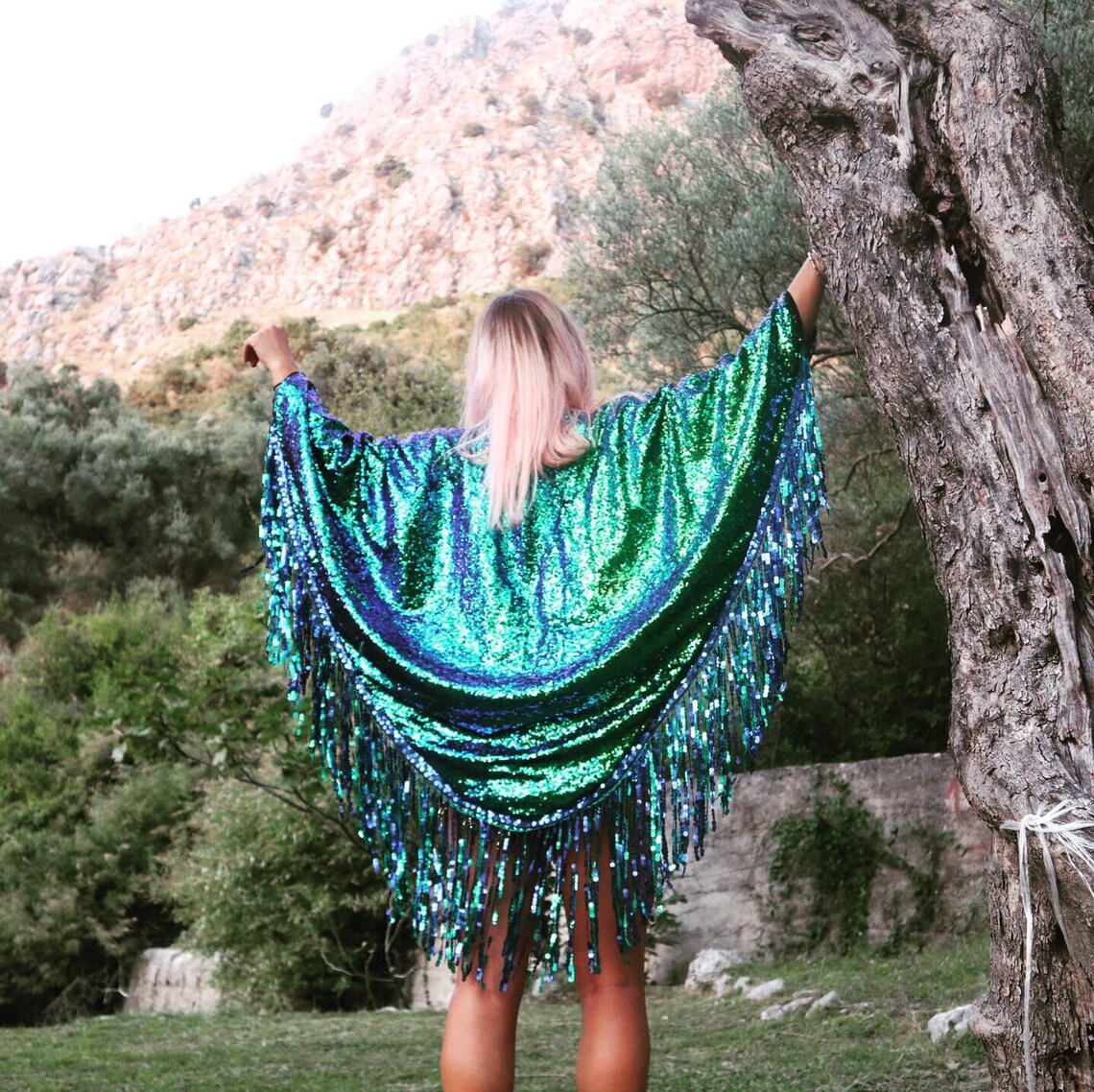 Emerald Green Sequin Kimono With Sequin Fringe.reversible Etsy UK