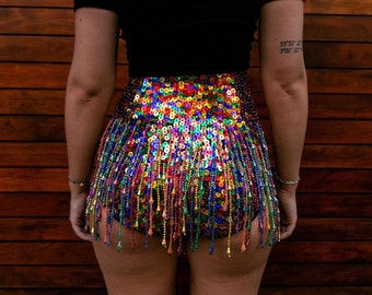 Rainbow Sequin Festival Shorts With 